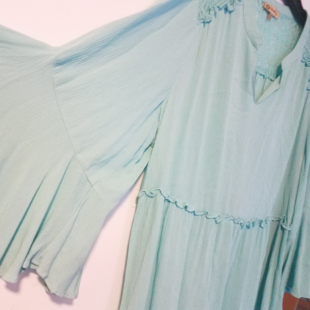 Democracy Flounce Sleeve Crochet Trim Peasant Top - Picture 7 of 8